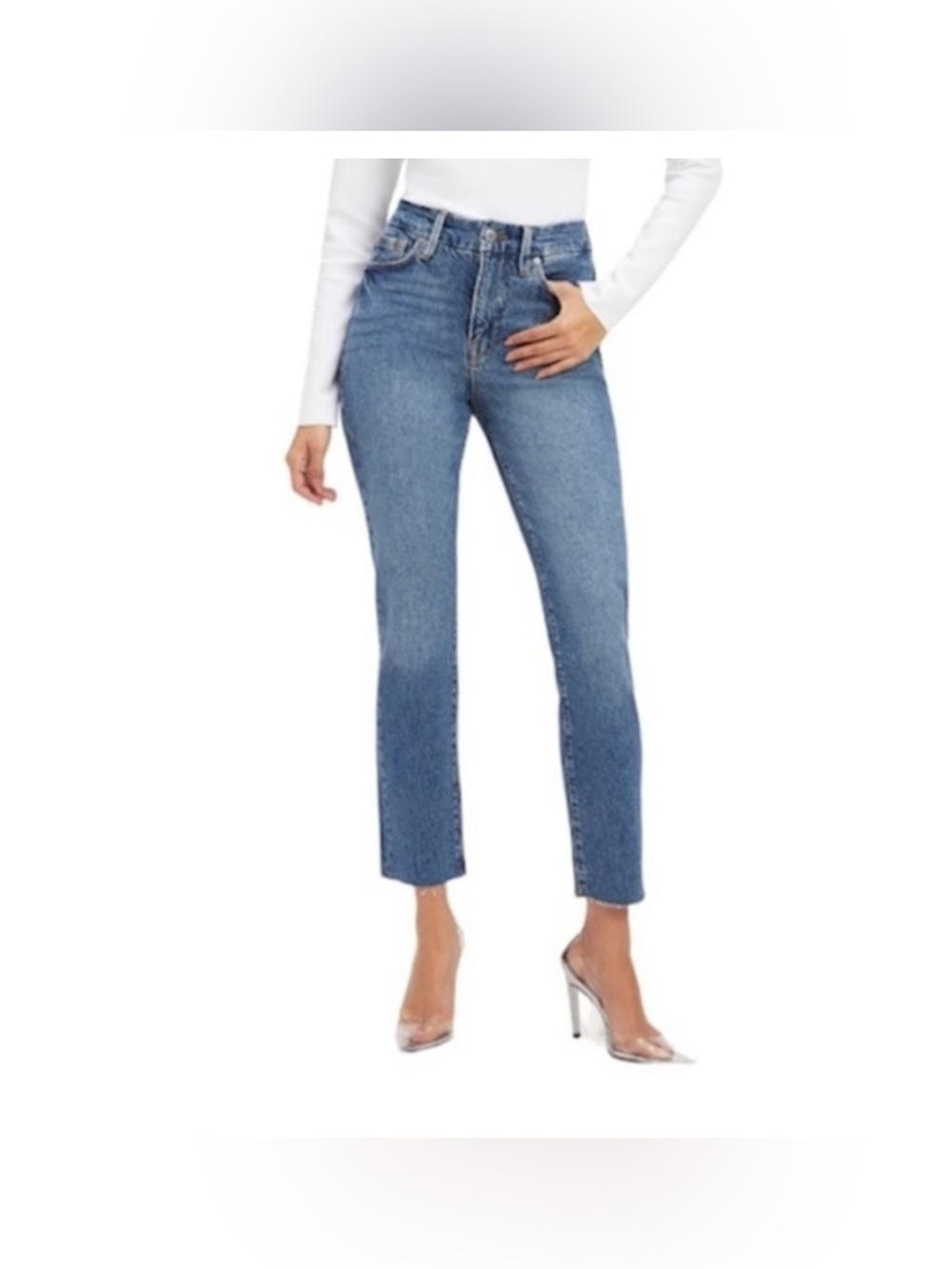 Good American NWT Good Classic Slim Straight High-Rise Jeans 26 Dark Wash